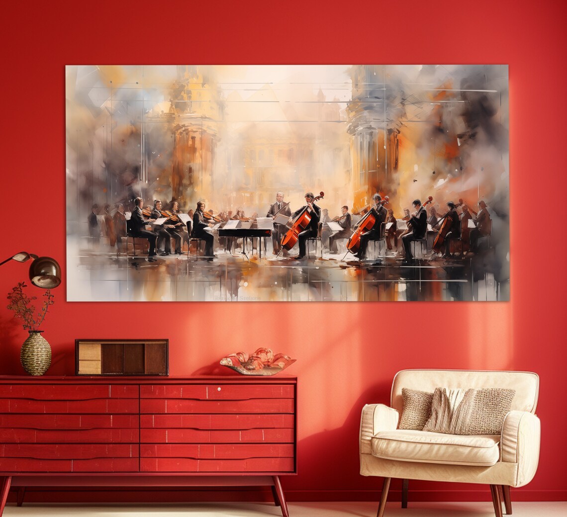 Orchestra On The Stage, Retro Oil Painting Art Print - Image 3