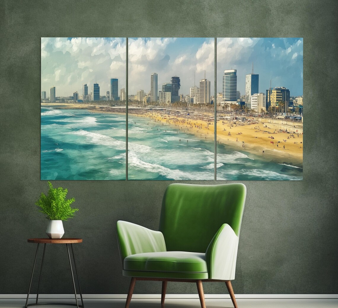 Tel Aviv Israel City Painting Vintage Oil Style Travel Wall Art Poster - Image 3