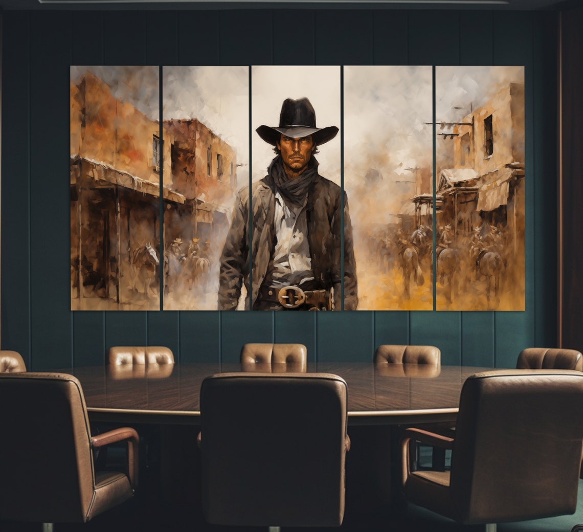 Wild West Wall Art Cowboy Print In A Vintage Oil Painting Style Wild West Painting Western Wall Art Texas Wall Art Wild West Art - Image 2