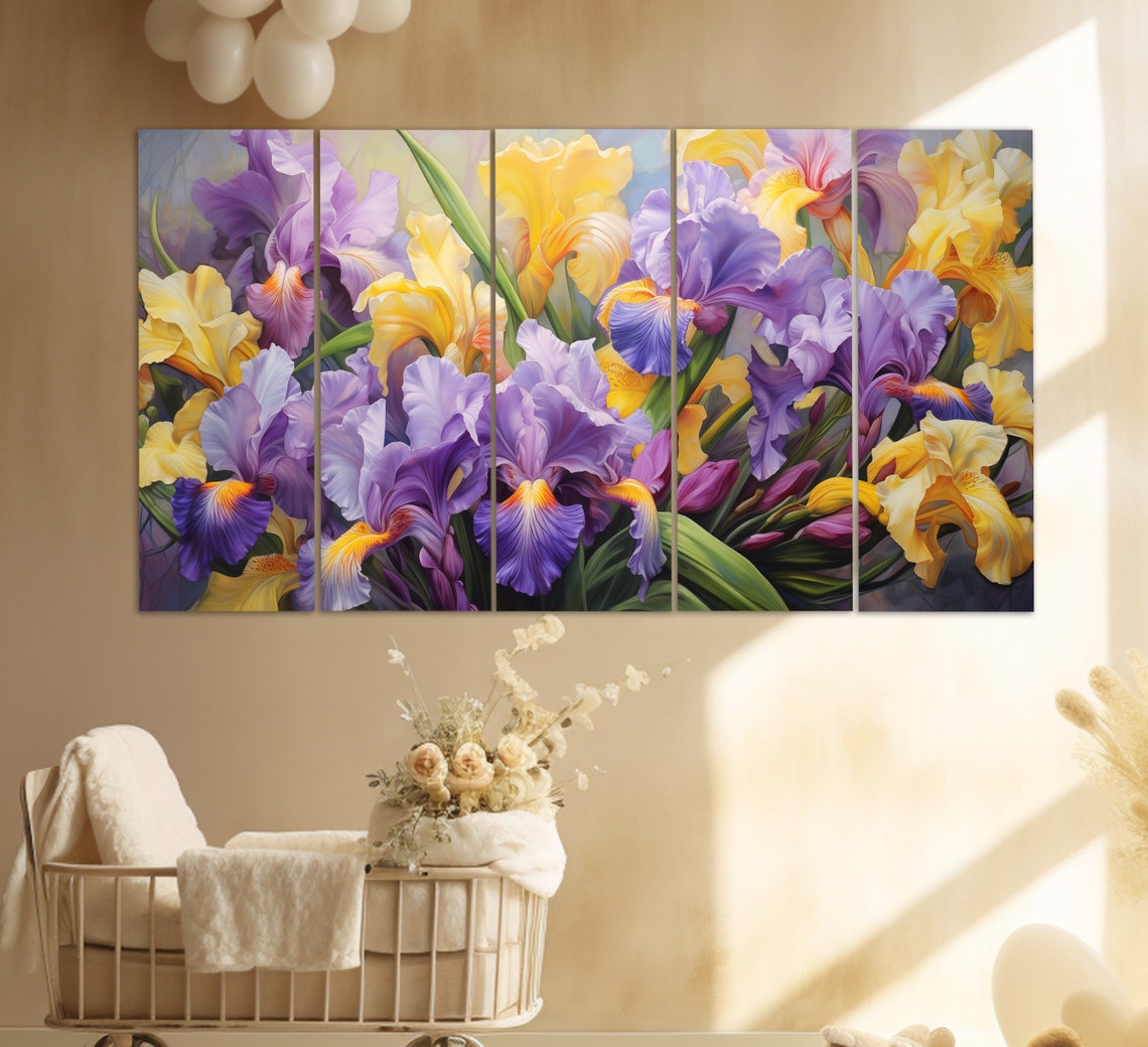 Blooming Purple Iris Flowers Painterly Romantic Floral Wall Art Poster - Image 2