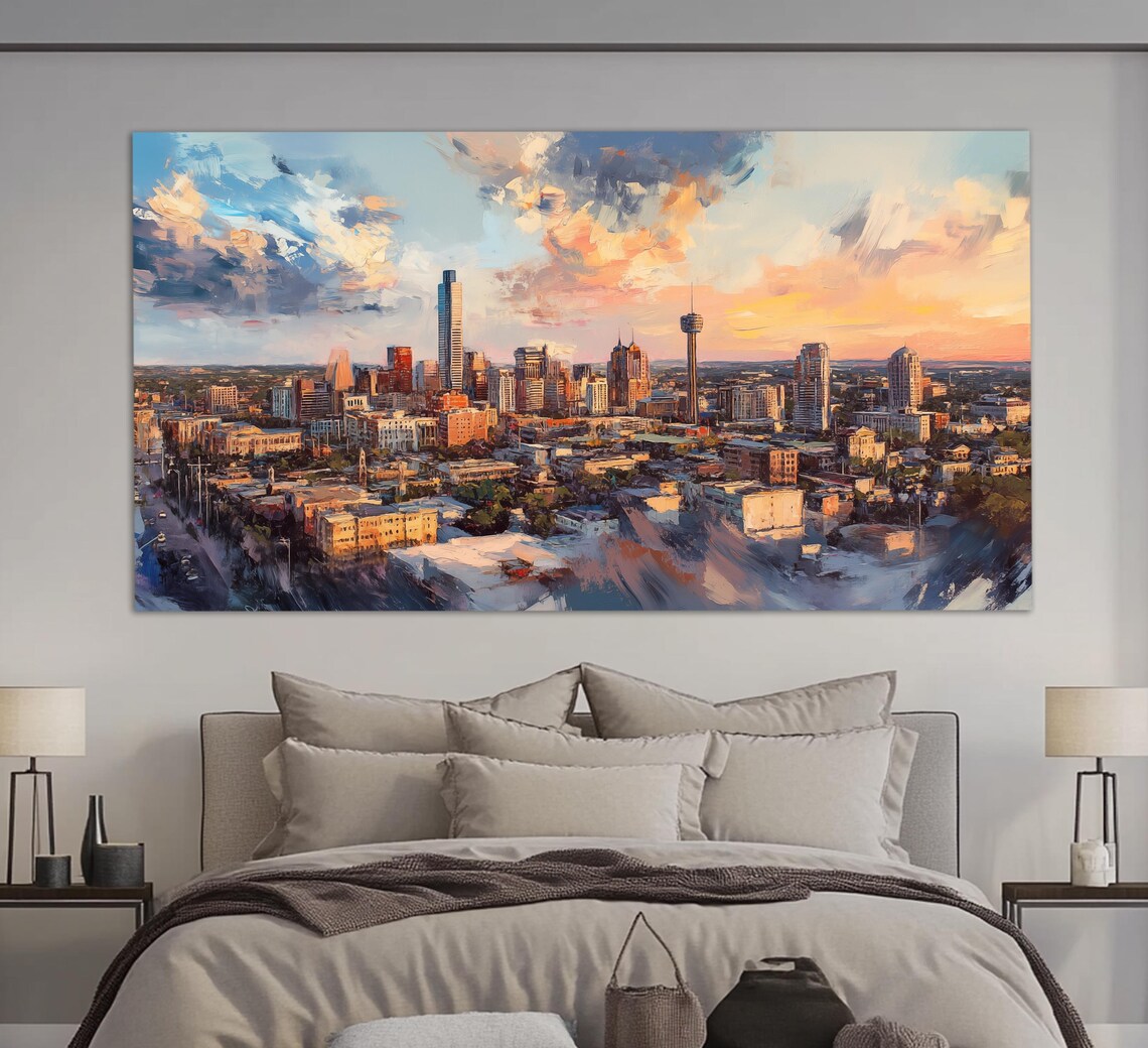 San Antonio Abstract Skyline, Oil Painting Style Art Print