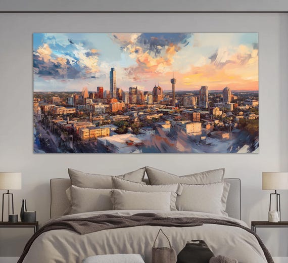San Antonio Abstract Skyline, Oil Painting Style Art Print
