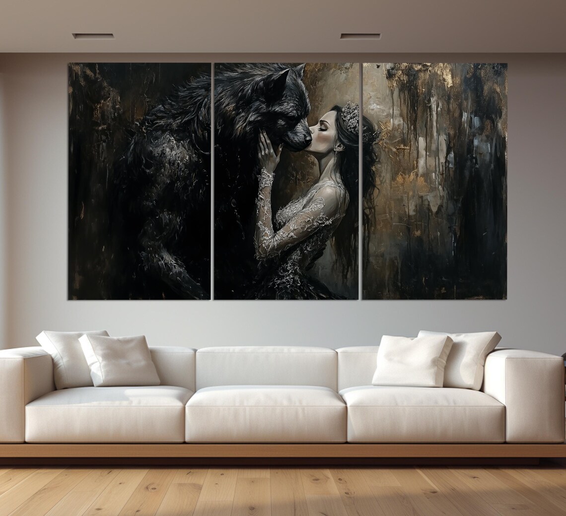 Beauty and Werewolf Gothic Halloween Art Print - Image 6