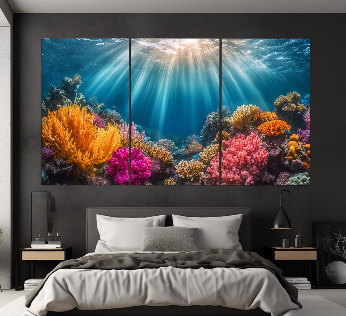 Colorful Coral Reef Underwater Sun Rays Diving Ocean Wall Art Poster - Image 5