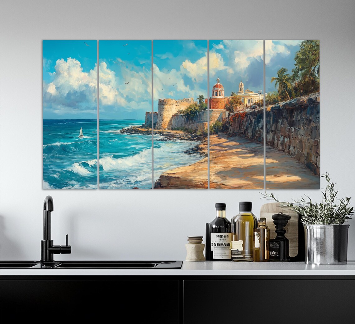 Old San Juan Fortress Wall Sailboat Turquoise Sea Puerto Rico Travel Poster - Image 2