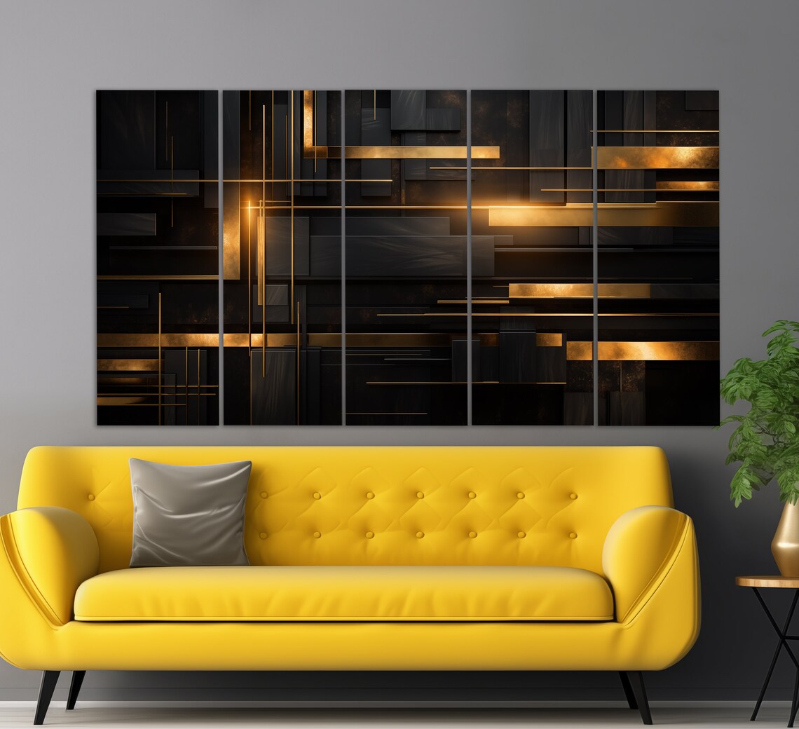 Black Gold Geometric Abstract Lines Modern Luxury Interior Poster - Image 2