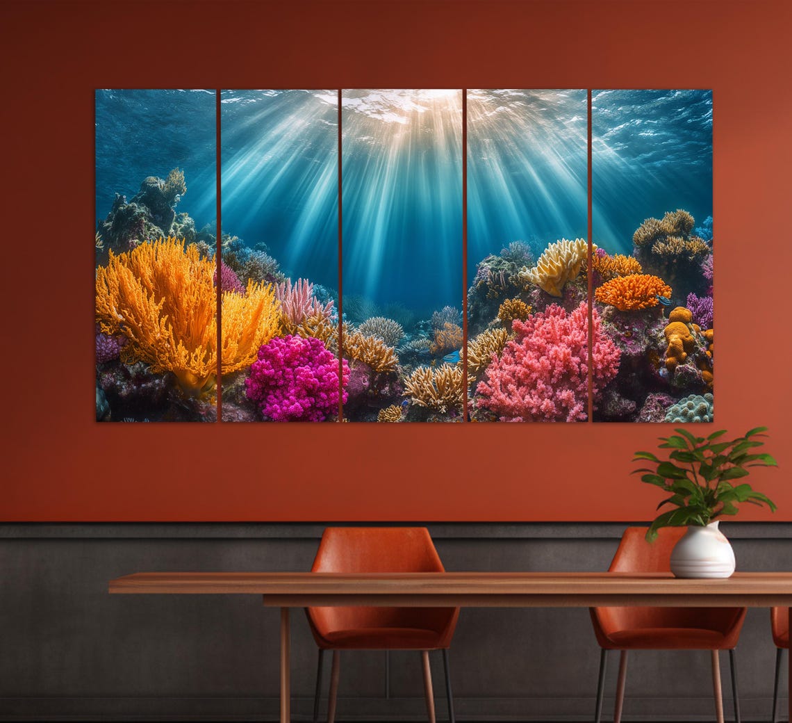Colorful Coral Reef Underwater Sun Rays Diving Ocean Wall Art Poster - Image 3