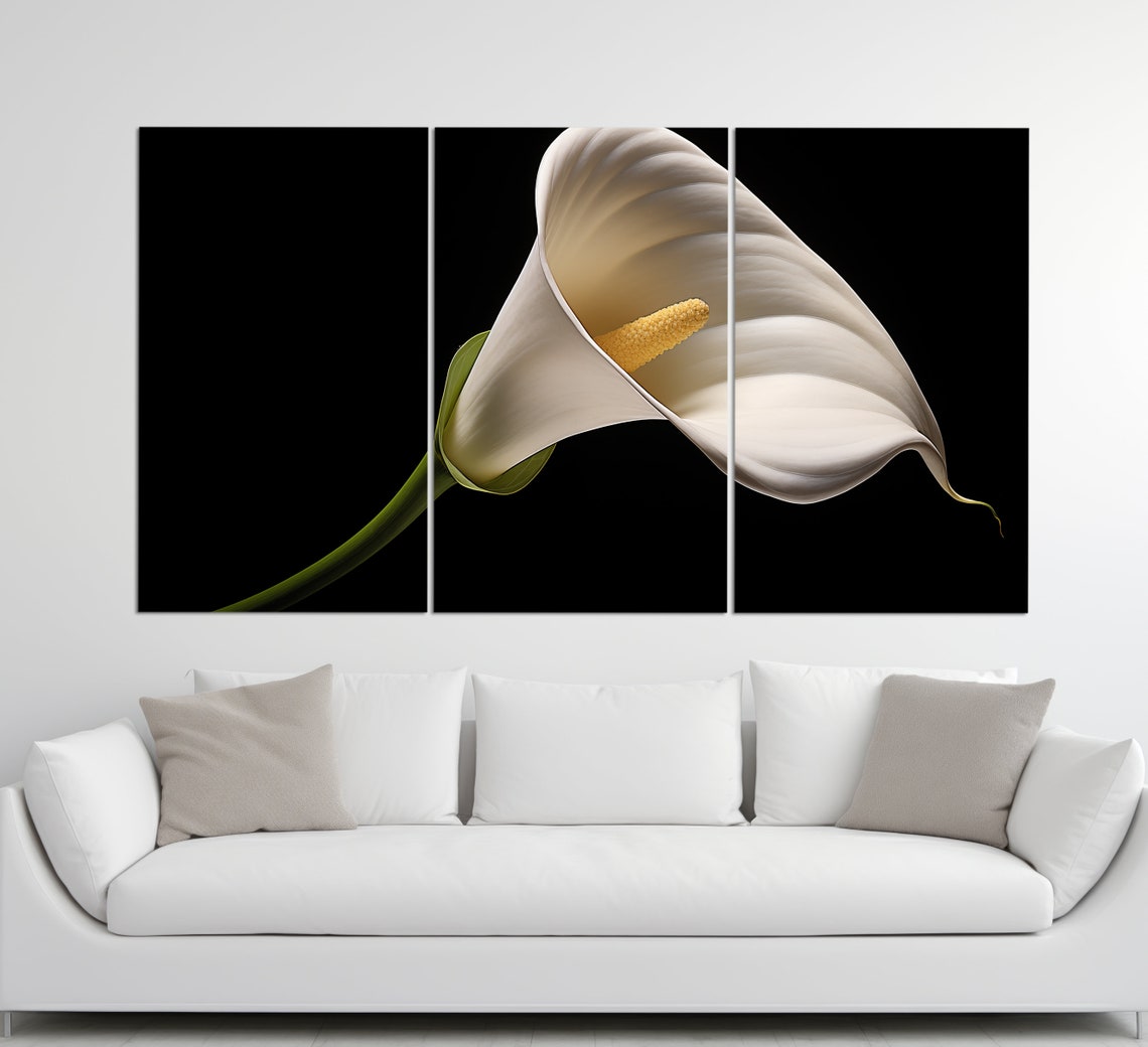 White Calla Lily Flower Black Background Elegant Botanical Poster - Image 2