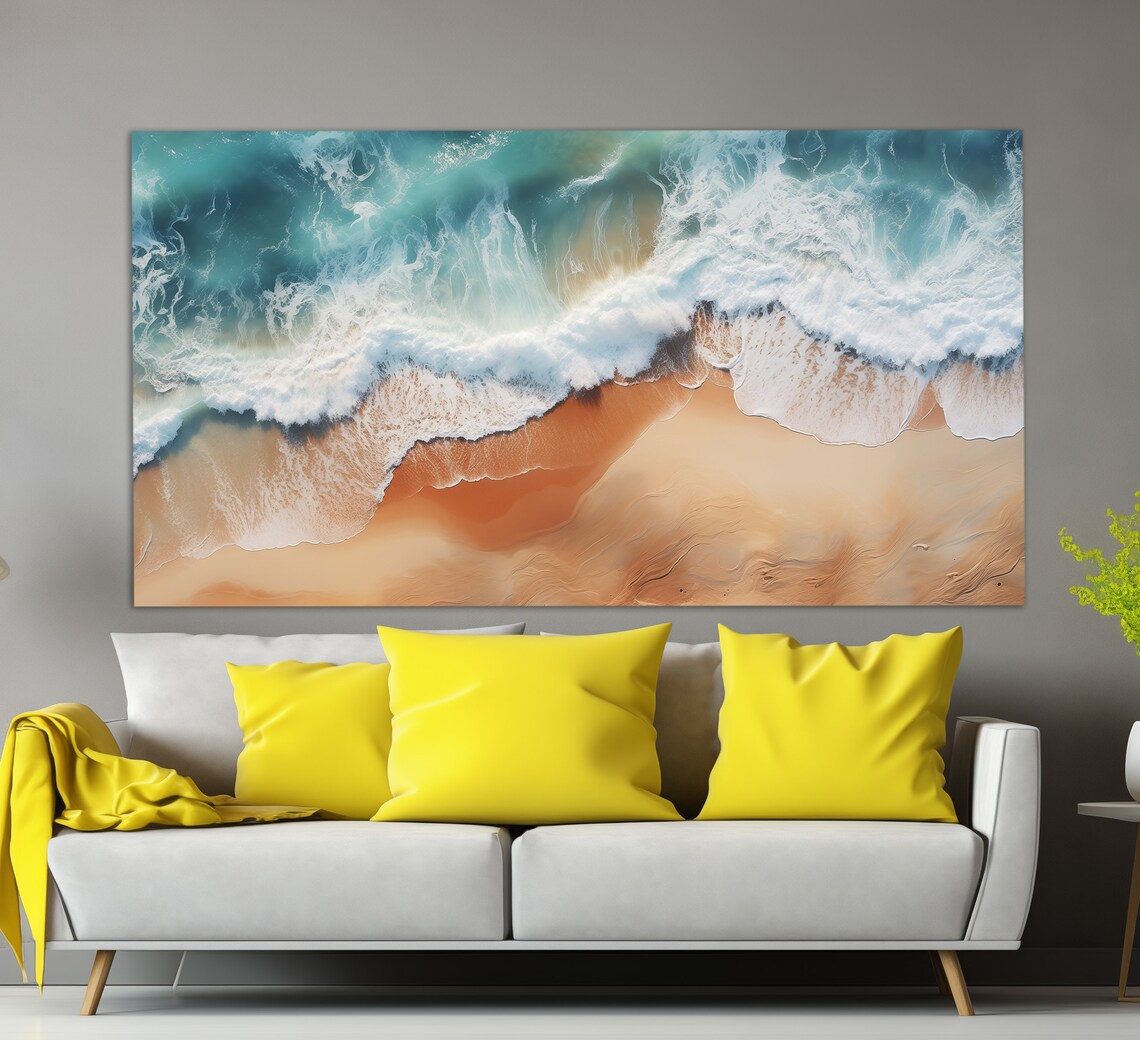 Ocean Wave Crashing Beach Aerial View Turquoise Sand Nature Poster - Image 4