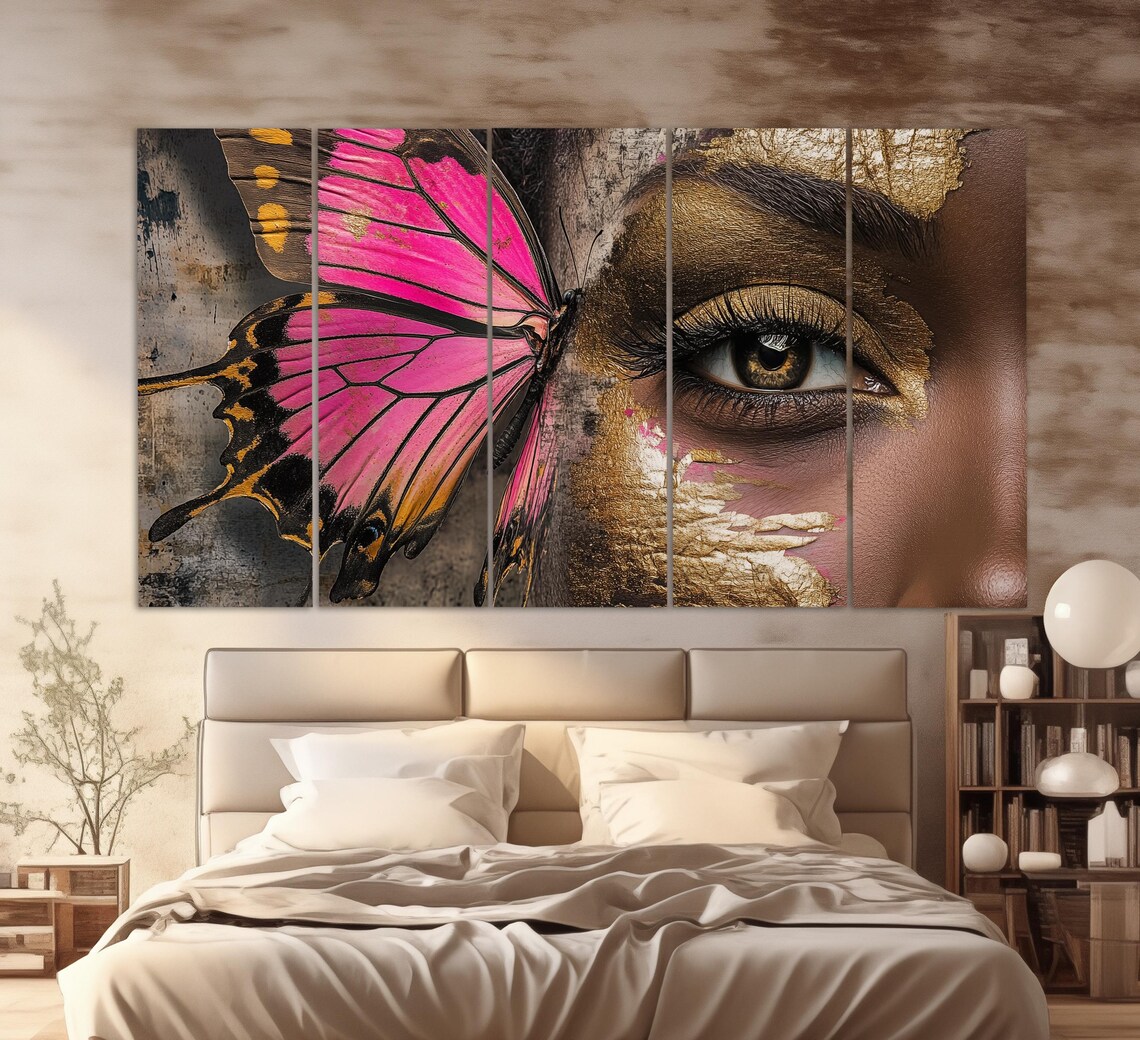 Woman Eye Pink Butterfly Gold Leaf Glamour Fashion Art Wall Poster - Image 3