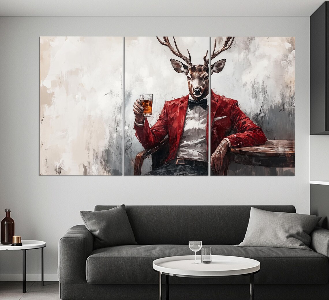 Dapper Stag In Red Tuxedo Holding Whiskey Glass Fun Pub Man Cave Art Poster - Image 3
