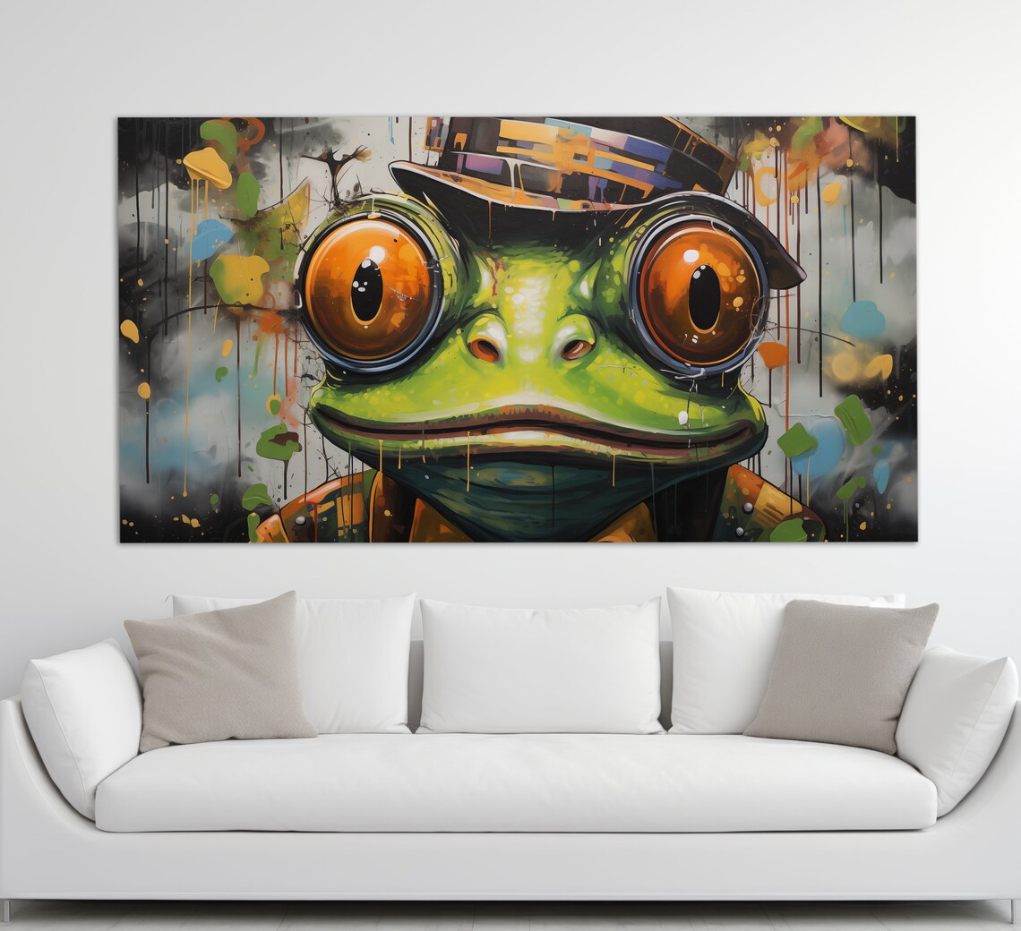 Funny Green Frog Wearing Hat Graffiti Street Art Bold Colorful Poster - Image 6