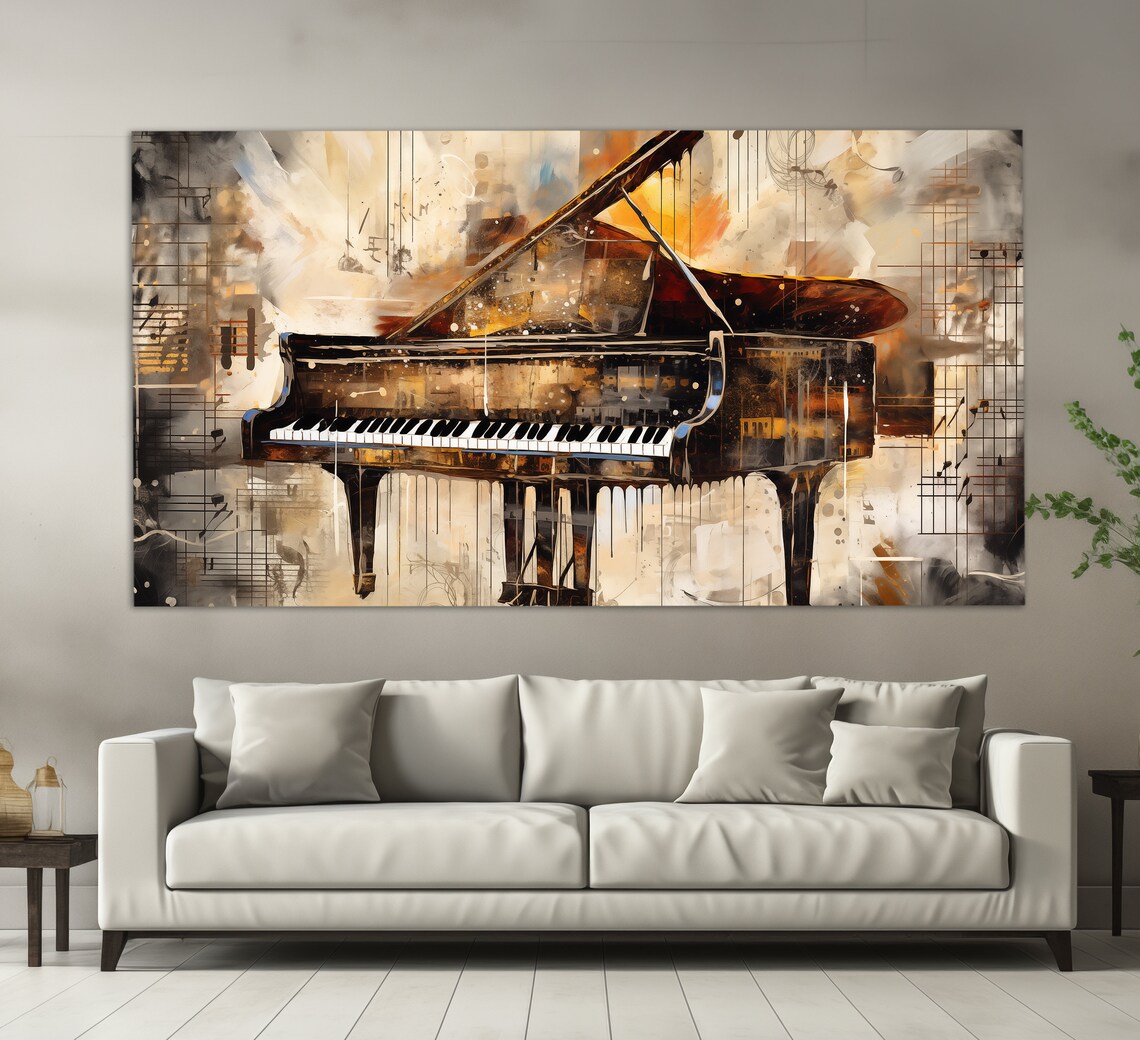 Abstract Grand Piano, Retro Painting Art Print