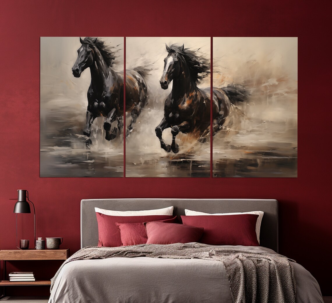 Friesian Horses, Vintage Oil Painting Style Art Print - Image 2