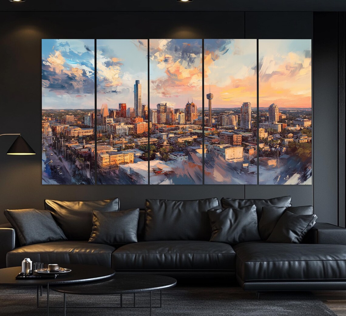 San Antonio Abstract Skyline, Oil Painting Style Art Print - Image 3