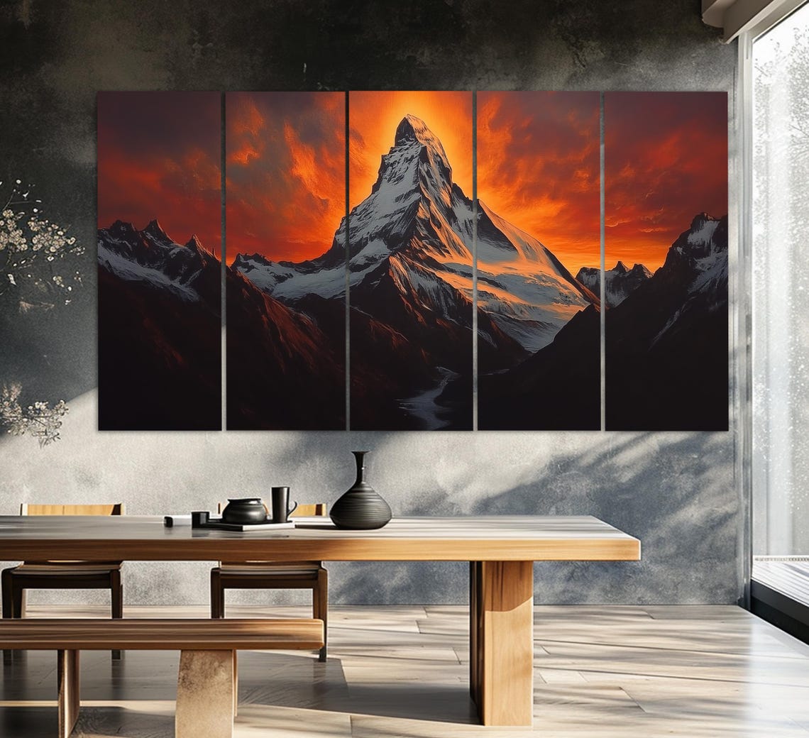 Matterhorn Mountain At Fiery Orange Sunset Swiss Alps Snow Peak Poster - Image 5