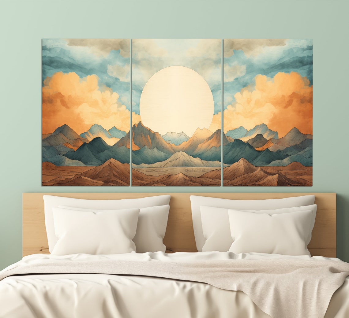 Neutral Colors Boho Mountains Print Boho Sun Over Mountains Poster Boho Wall Art Abstract Art Boho Decor Mid Century Wall Art - Image 5