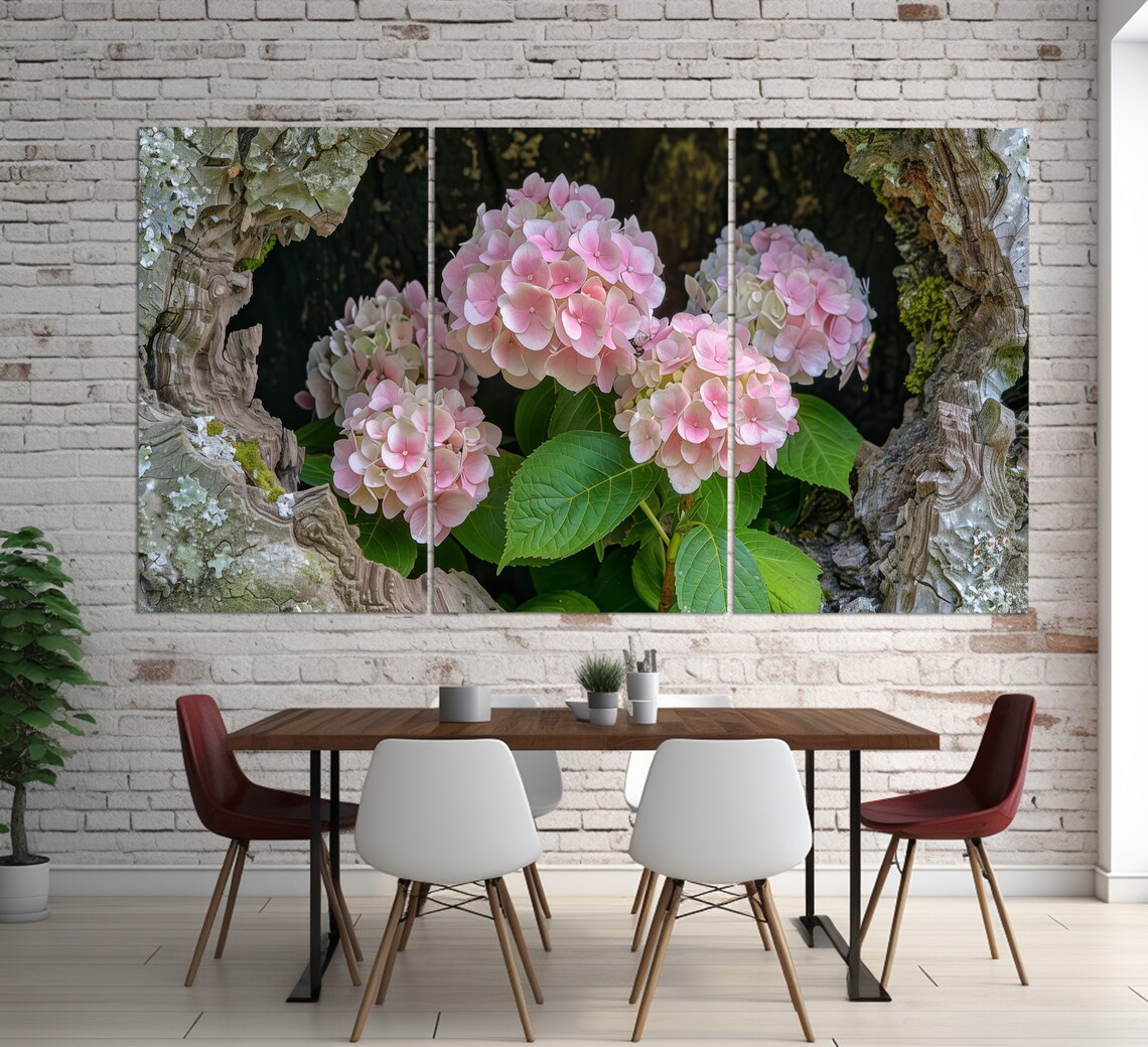 Pink Hydrangea Blooms Weathered Wood Garden Flower Photography Poster - Image 3