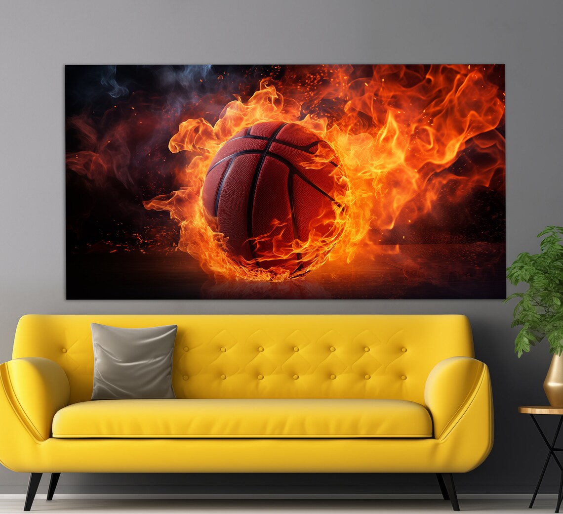 Flaming Basketball Fireball Dark Background High Energy Sports Poster - Image 2