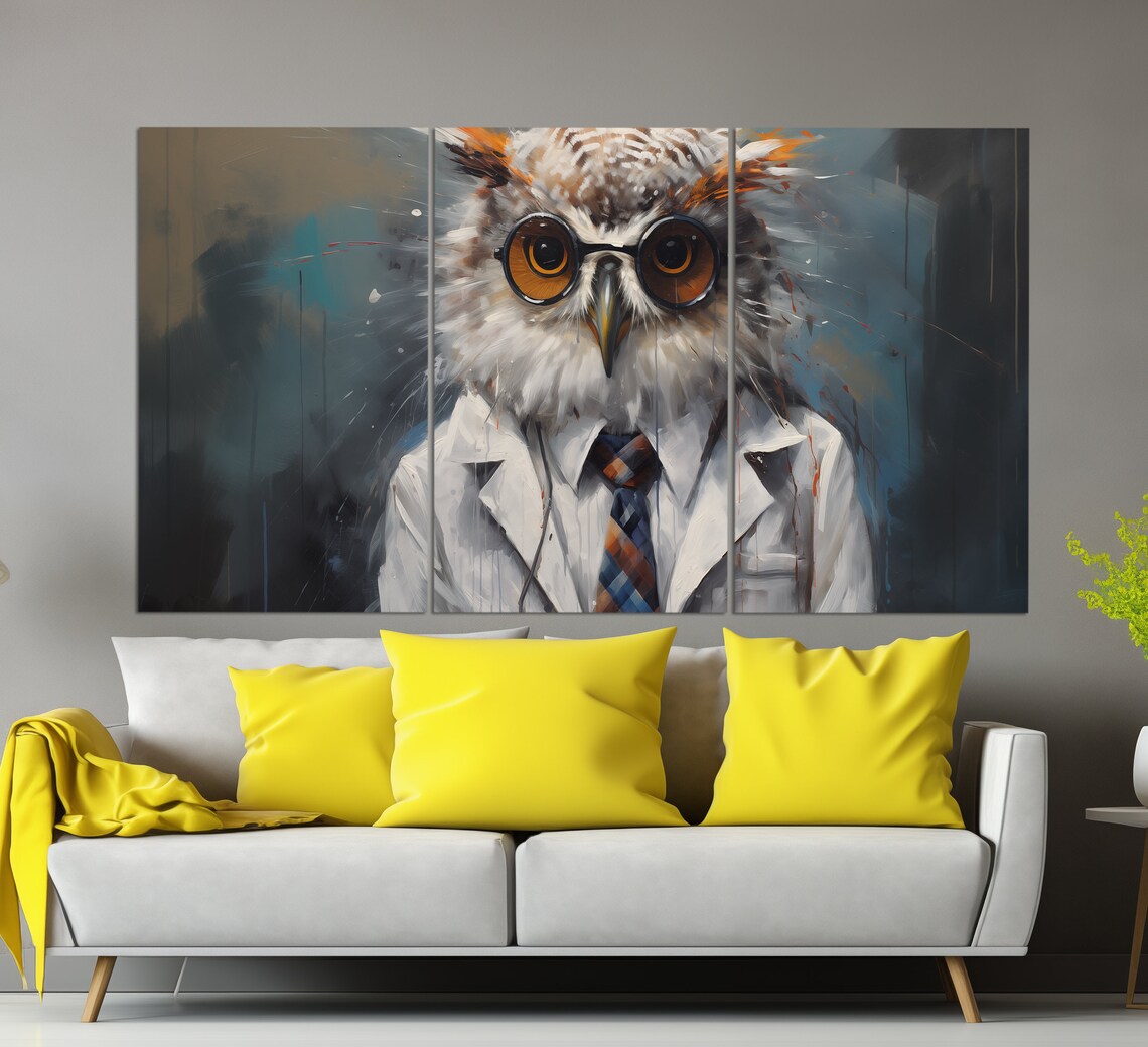 Owl In Round Glasses White Lab Coat Scientist Abstract Humor Art Print - Image 3
