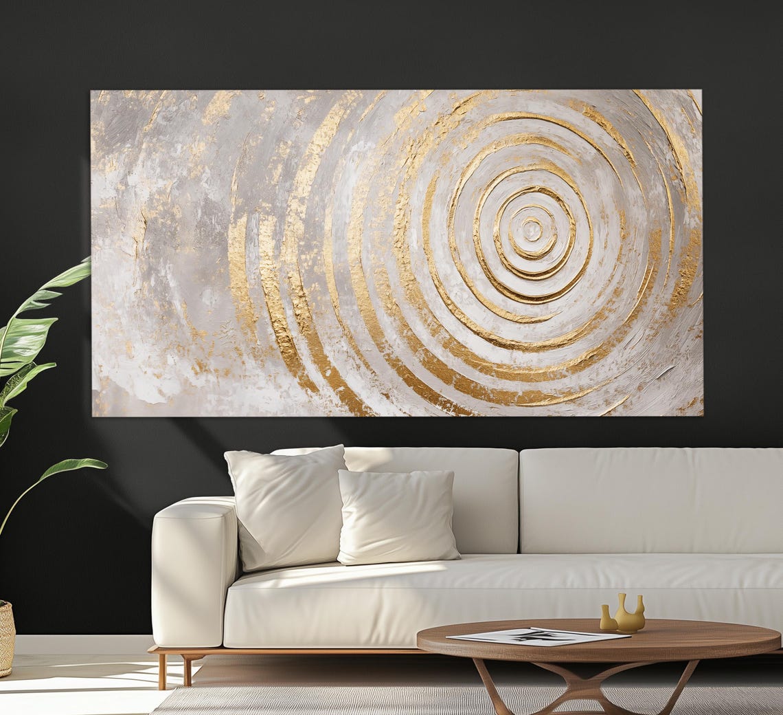 Golden Spiral Circles Abstract Luxury Gold And White Modern Art Print