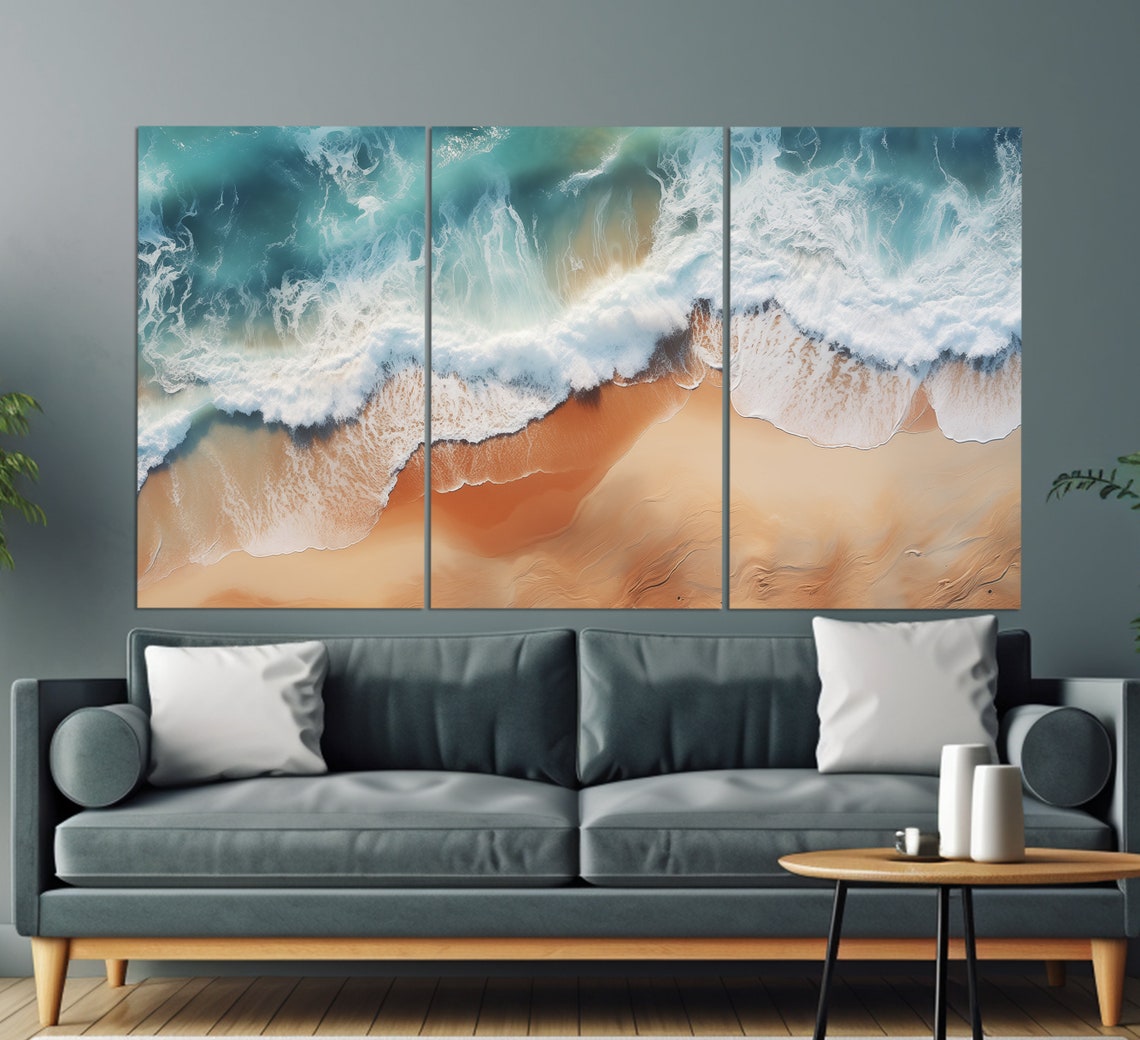 Ocean Wave Crashing Beach Aerial View Turquoise Sand Nature Poster - Image 6
