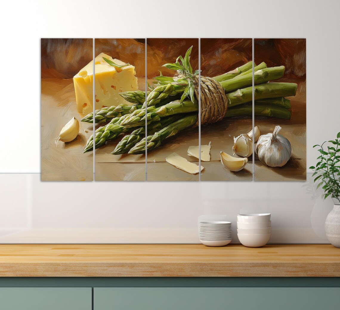 Asparagus Bunch With Cheese Wedge And Garlic Vintage Still Life Poster - Image 5