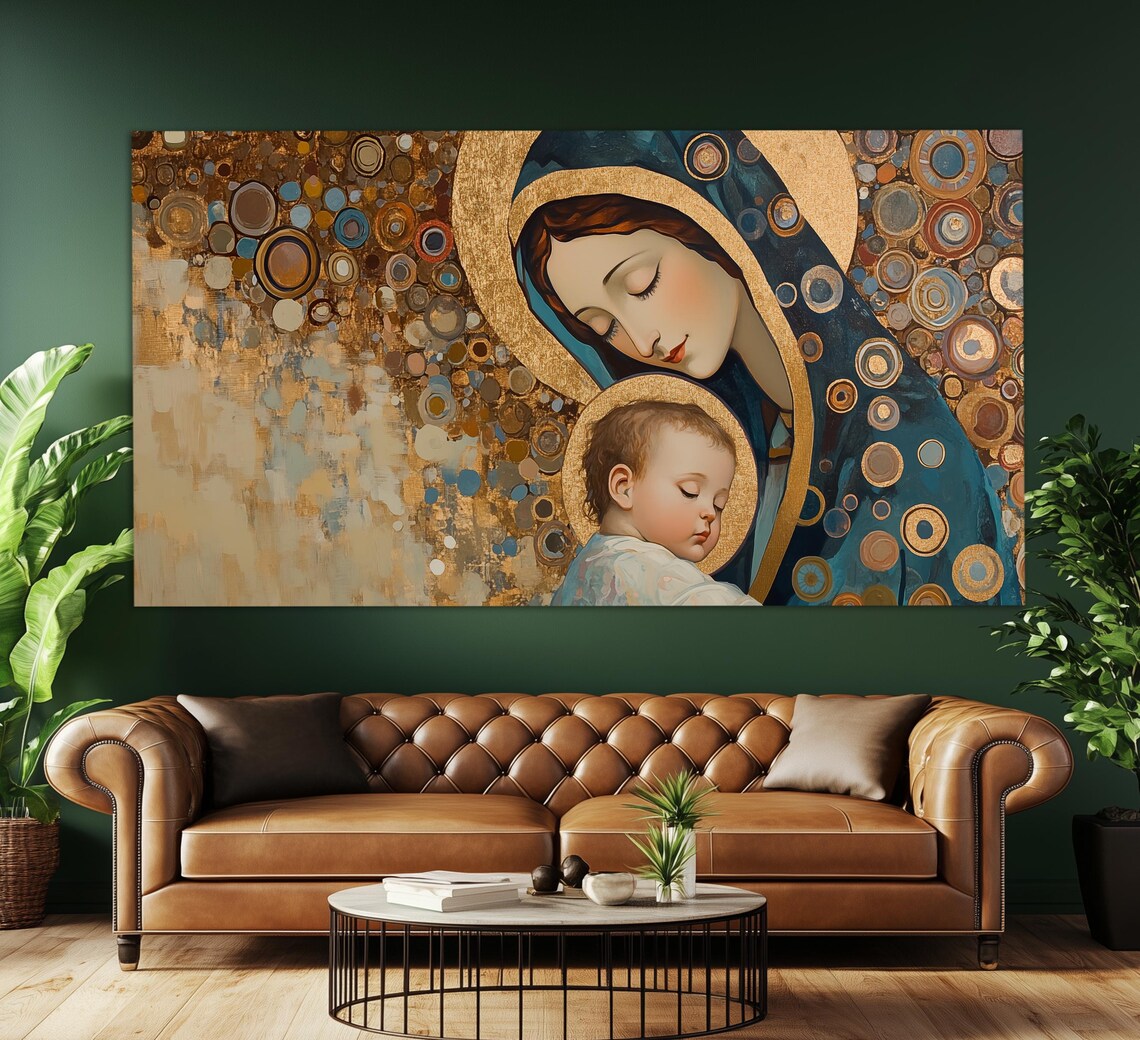 Virgin And Child Klimt Style Gold Madonna Religious Painting Wall Art - Image 4