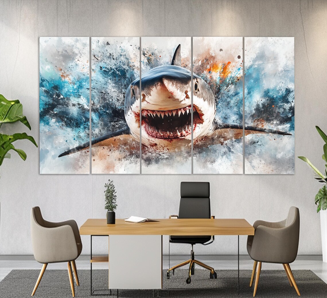 Great White Shark Jaws Ocean Splash Wildlife Art Deep Blue Predator Power Poster - Image 2