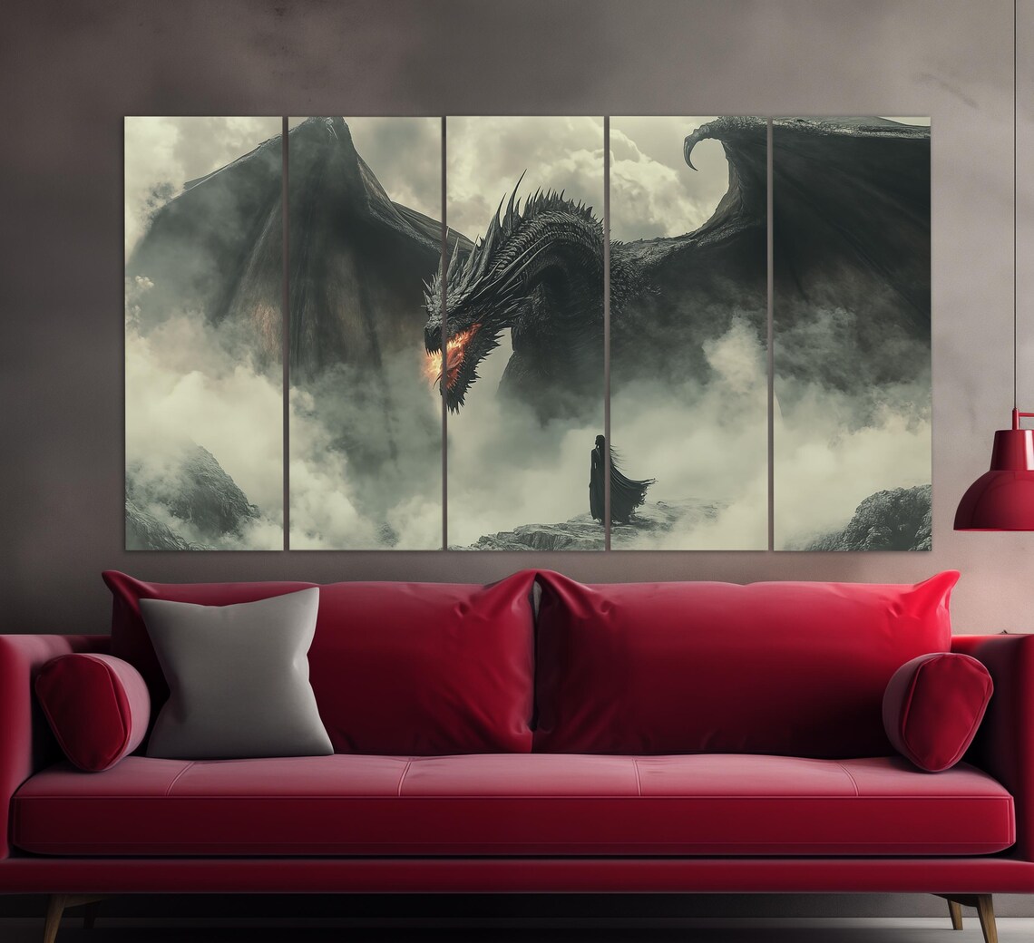 Dragon Vintage Oil Painting Style Poster, Gothic Fantasy - Image 2