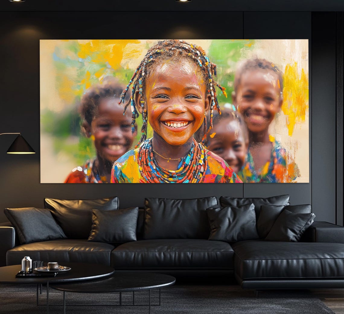 Smiling Kids Print In An Oil Painting Style Smiling African Children Painting African Wall Art Happy Ethnic Children Art - Image 5