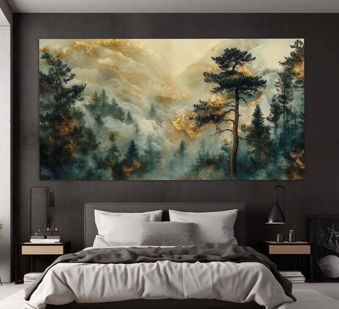 Misty Mountain Forest Art Print, Nature Wall Decor