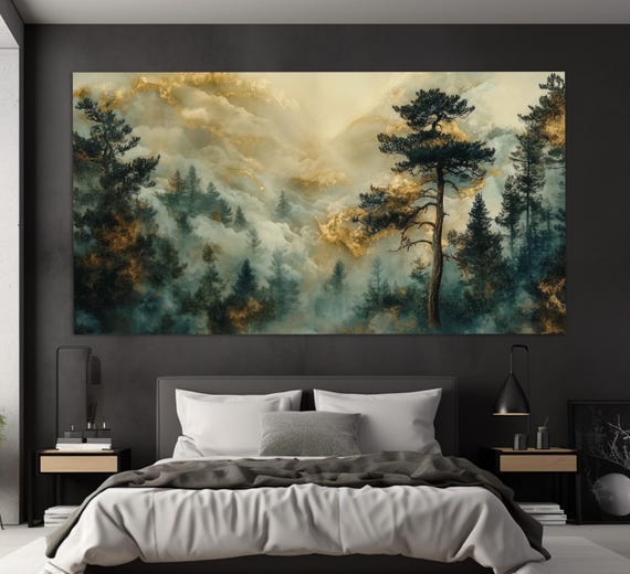 Misty Mountain Forest Art Print, Nature Wall Decor