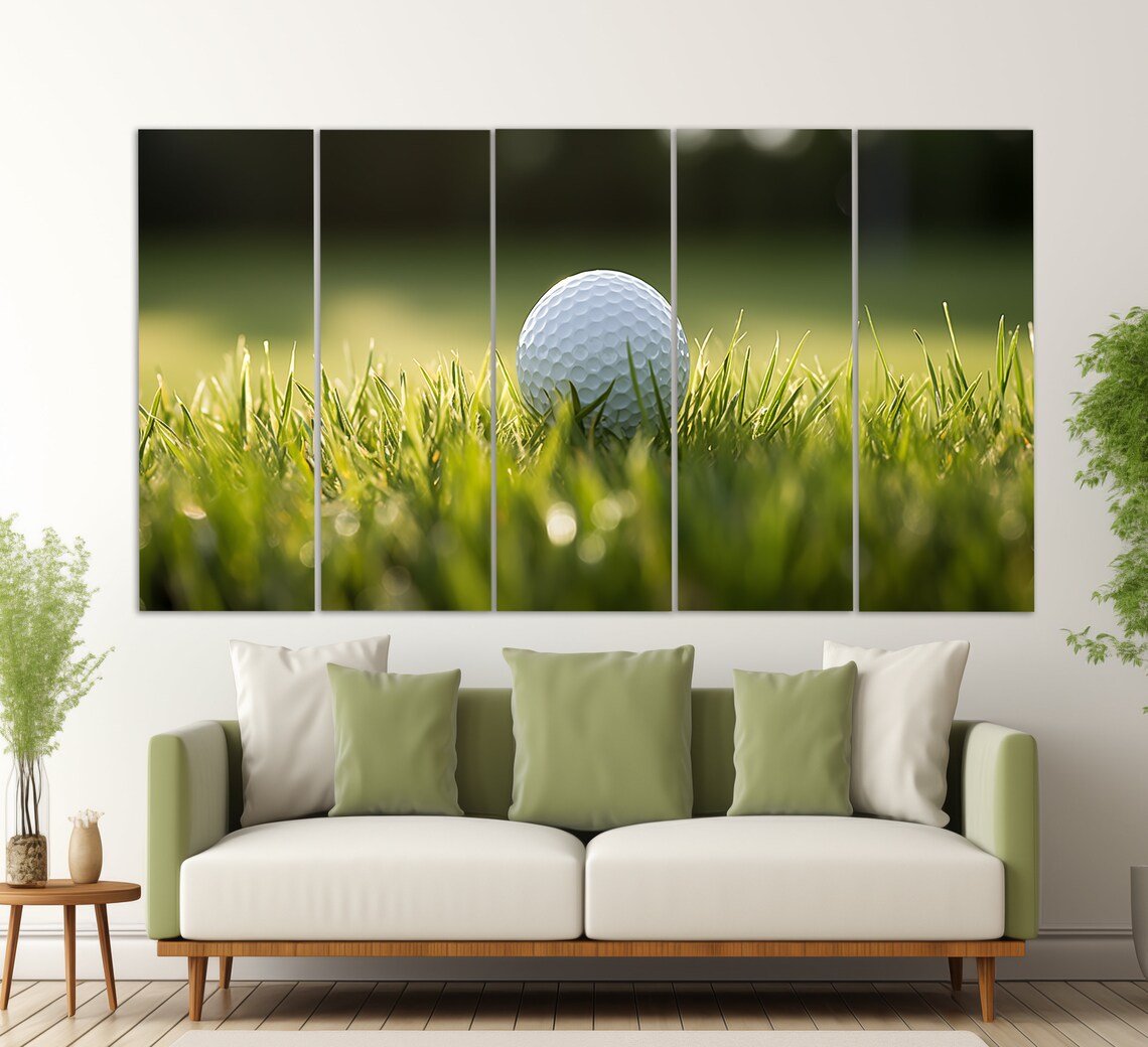Golf Ball On Dewy Green Grass Sunrise Fairway Photography Wall Art - Image 5