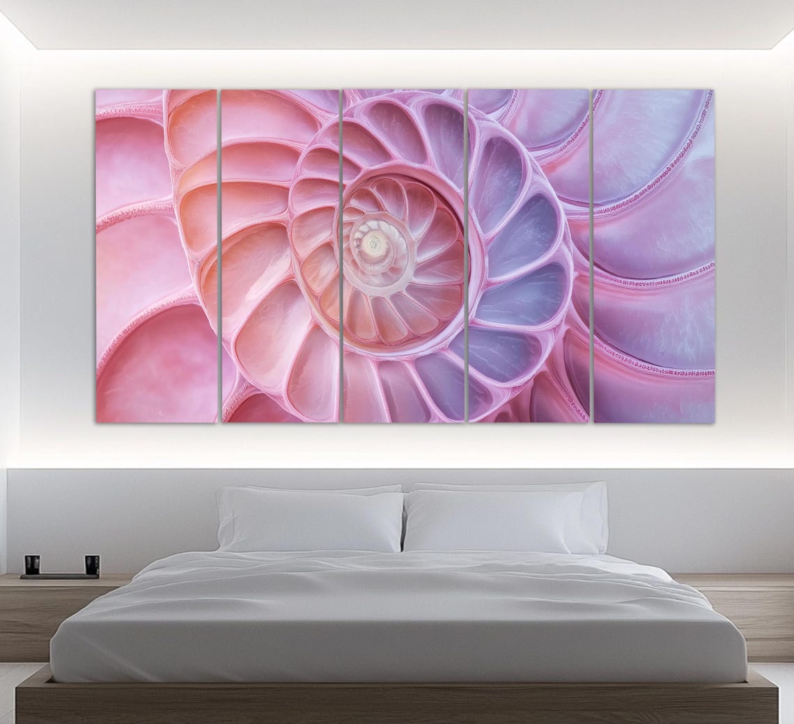 Pink Nautilus Shell Spiral Close Up Macro Photography Ocean Wall Art - Image 3