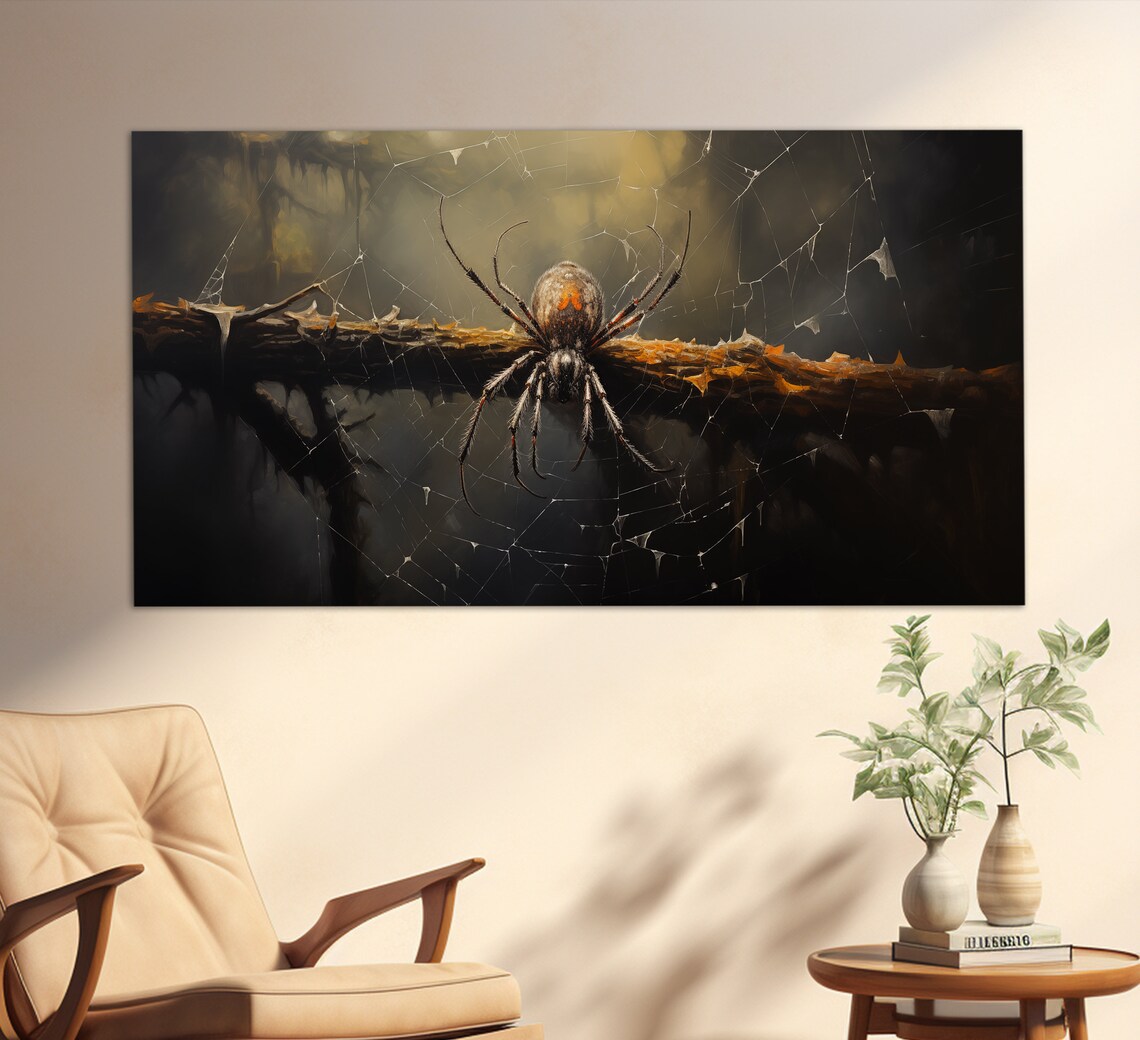 Gothic Spider On Branch Over Dark Water Web Dark Academia Nature Wall Poster