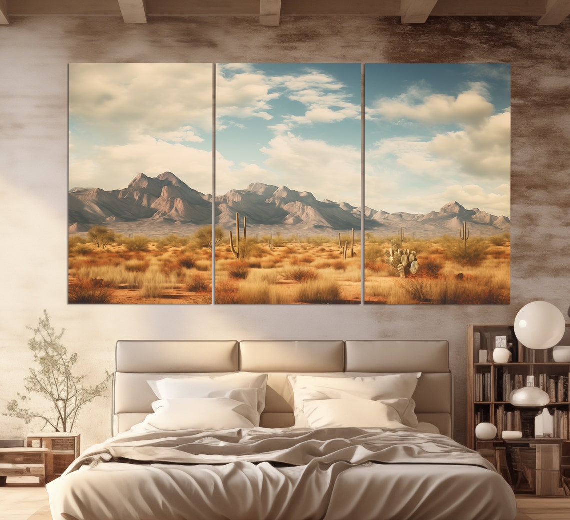 Arizona Desert Print In A Neutral Oil Painting Colors Saguaro In Arizona Wall Art Neutral Colors Painting Arizona Art - Image 3