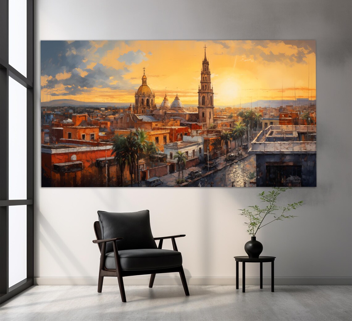 Puebla Mexico Cathedral Domes Sunset Old Town Cityscape Travel Poster