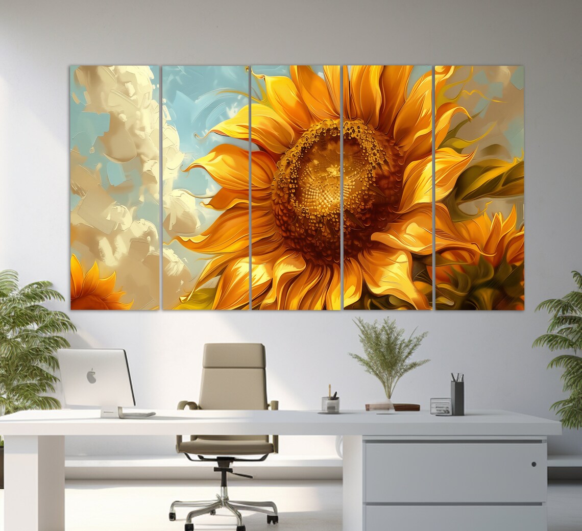 Sunflower Print In A Vintage Oil Painting Style Sunflowers Wall Art Abstract Sunflower Painting Romantic Gift Floral Art - Image 3
