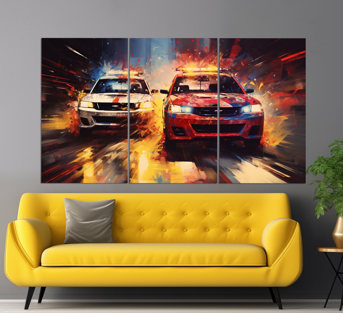 Retro Police Cars Print In An Oil Painting Style Vintage Police Wall Art Police Print Police Officer Gift Police Decor - Image 3