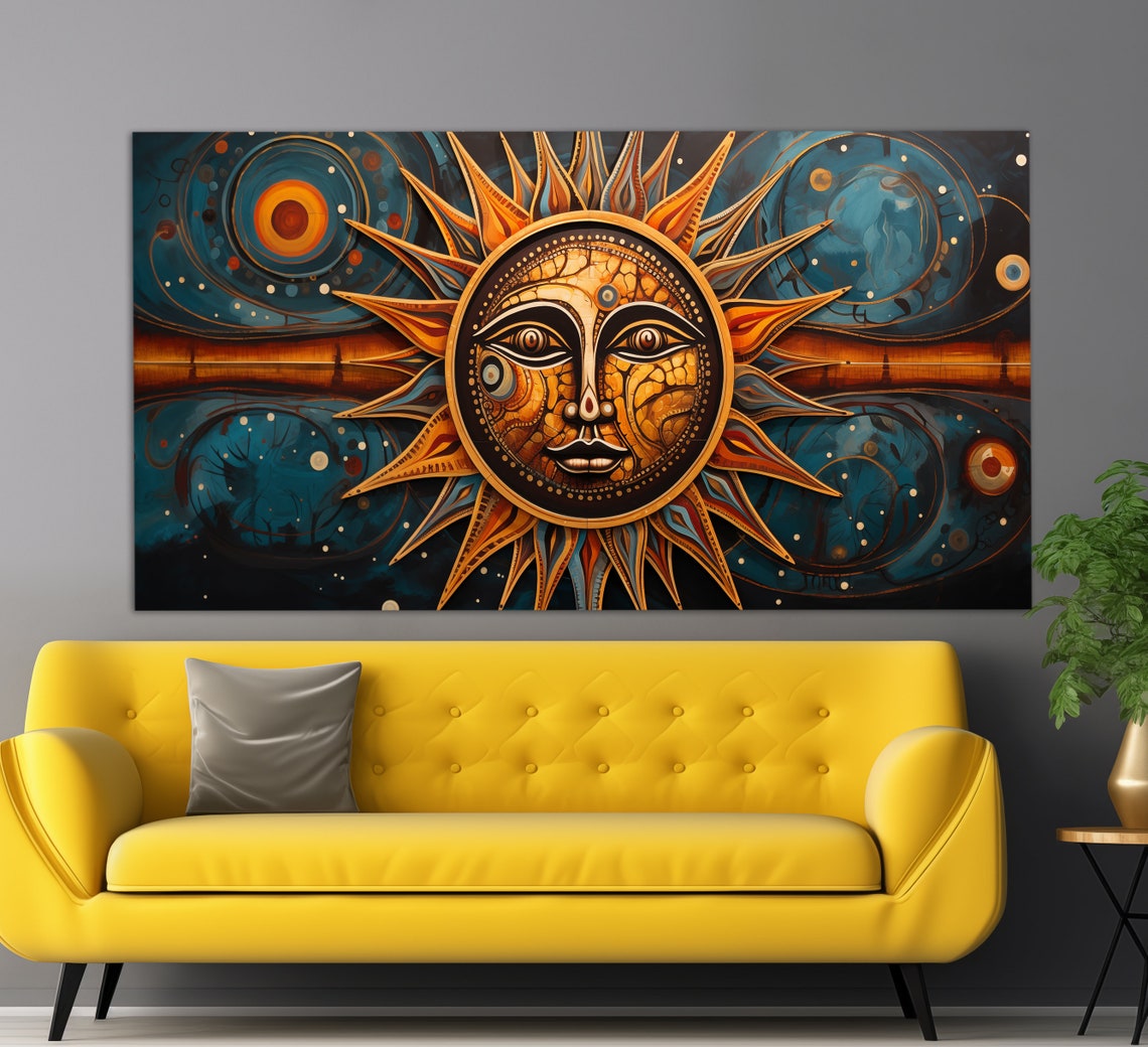 Tribal Sun Face Celestial Stars Blue Ancient Mystical Poster - Image 2