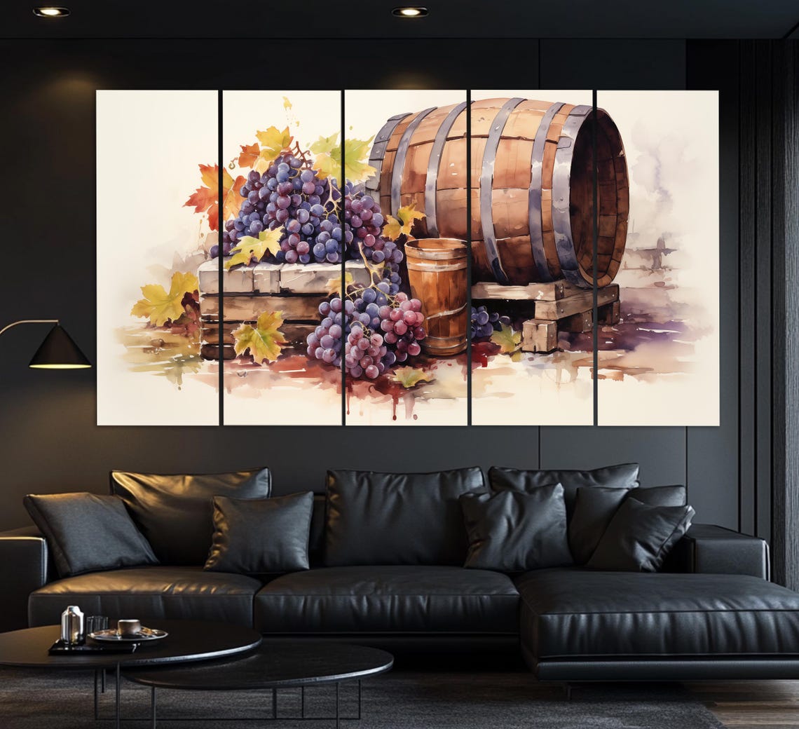 Wine Barrel and Grape Harvest Watercolor Rustic Kitchen Art Poster - Image 5