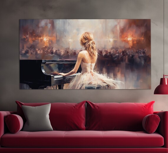 Woman Pianist Grand Piano Concert Stage Audience Painting Music Poster