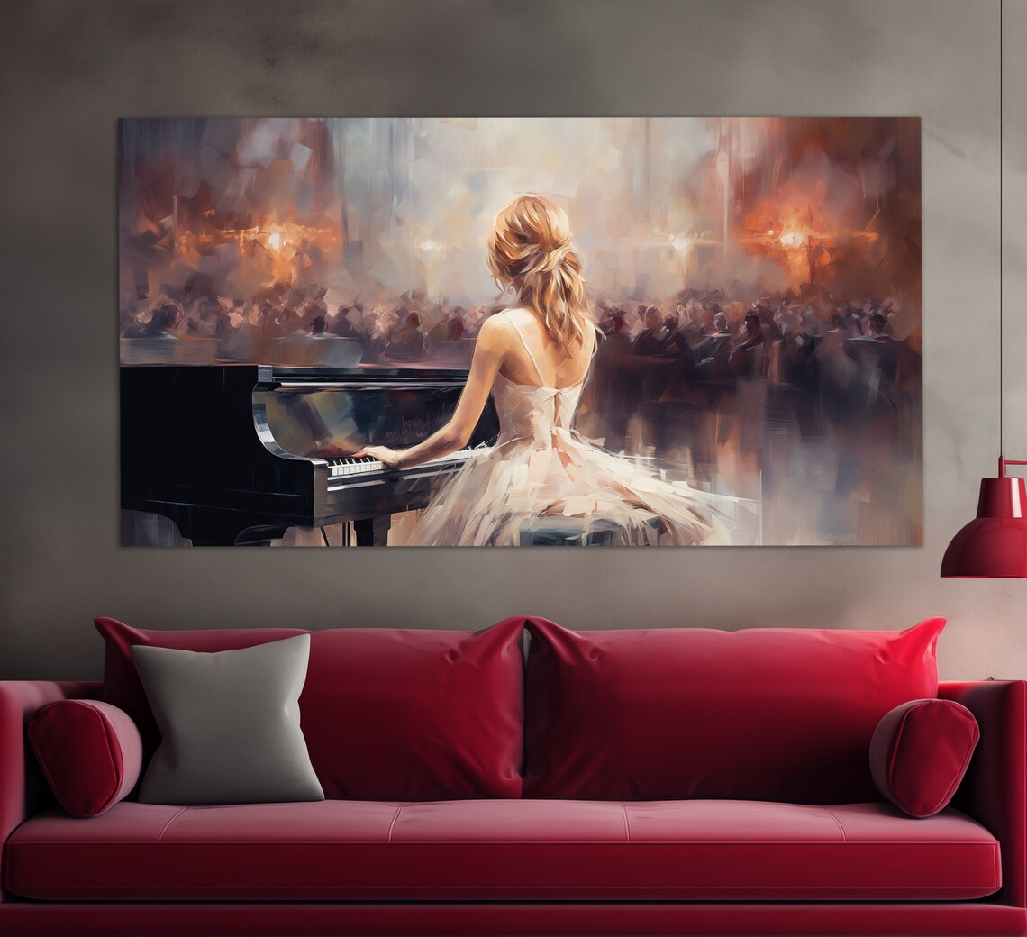 Woman Pianist Grand Piano Concert Stage Audience Painting Music Poster