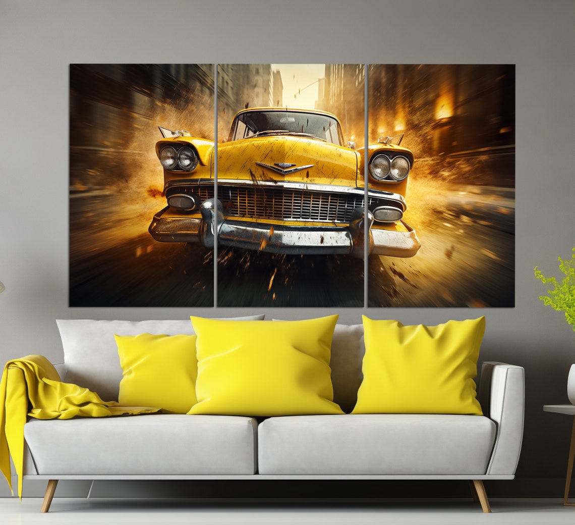 Retro Taxi Car Print In A Vintage Oil Painting Style Taxi Wall Art Vintage Taxi Print Taxi Driver Gift Taxi Office Decor - Image 3