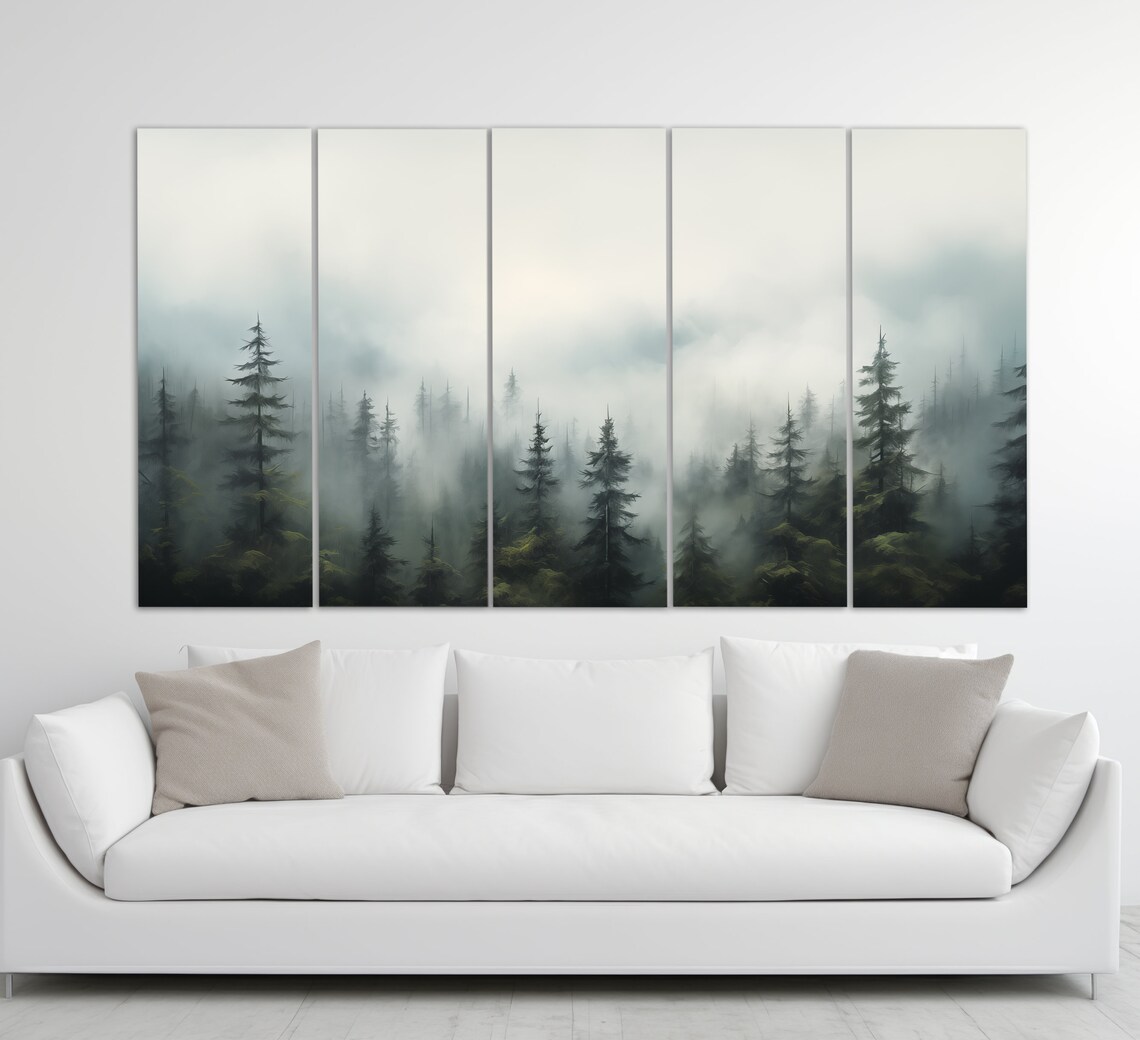 Foggy Pine Forest Misty Mountain Trees Moody Nature Art Poster - Image 2