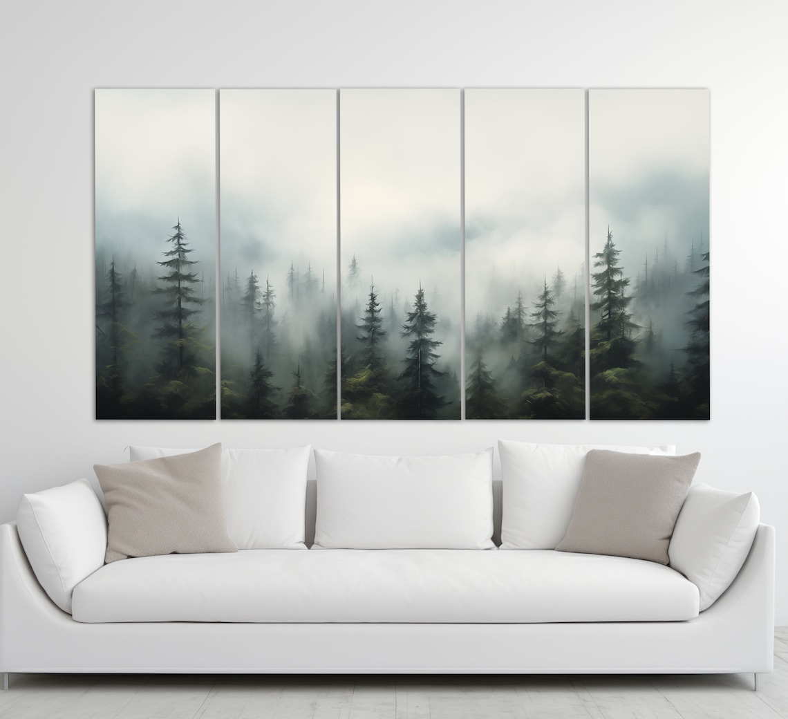 Misty Pine Forest Foggy Treeline Soft Green Minimalist Nature Poster - Image 2