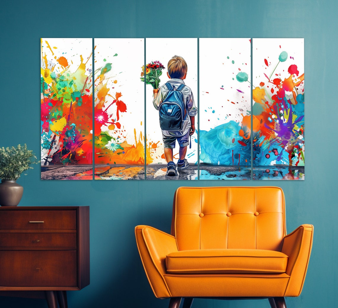 Boy With Flower Bouquet Graffiti Splatter Colorful Street Art Poster - Image 2