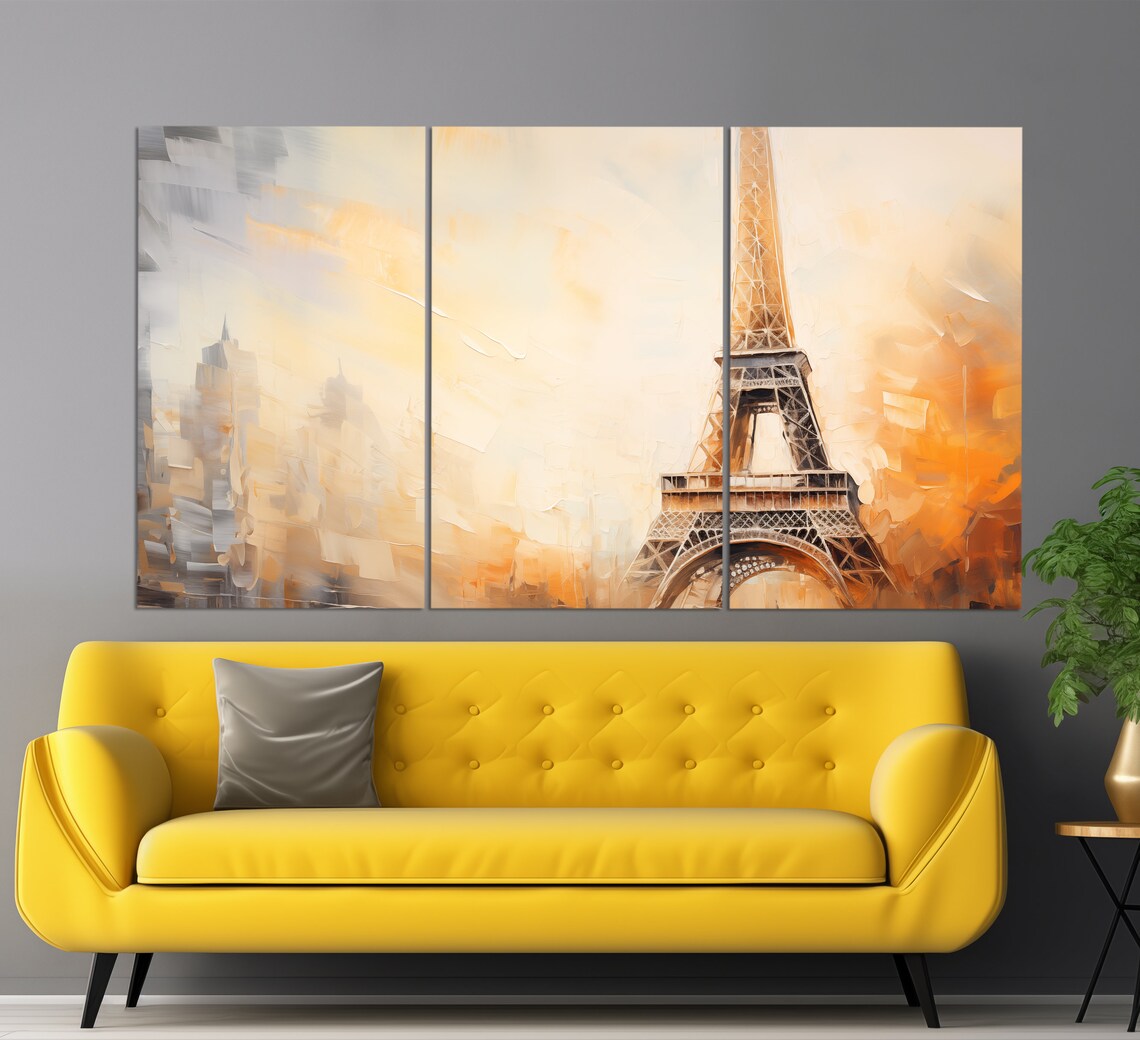 Eiffel Tower Abstract Oil Painting Warm Orange Gold Brushstrokes Print - Image 6