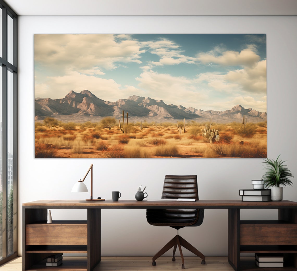 Arizona Desert Print In A Neutral Oil Painting Colors Saguaro In Arizona Wall Art Neutral Colors Painting Arizona Art - Image 4